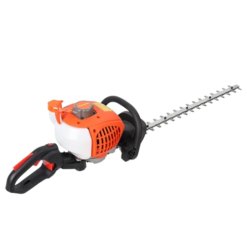 CUSROS Cortasetos de gasolina de 26 cc y 7500 rpm con mango principal giratorio de 180°, cortador de setos de 2 tiempos con cuchillas de doble acción de 24 pulgadas, cortador de arbustos de gas con