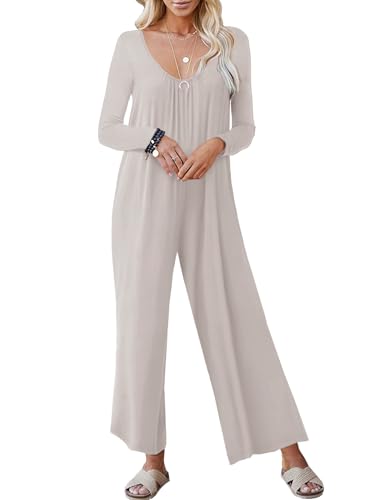 STOLKISS Jumpsuits for Women Dressy One Piece Long Sleeve Autumn Wear Wide Leg Long Pant Rompers With Pockets 2024 Apricot — view 2