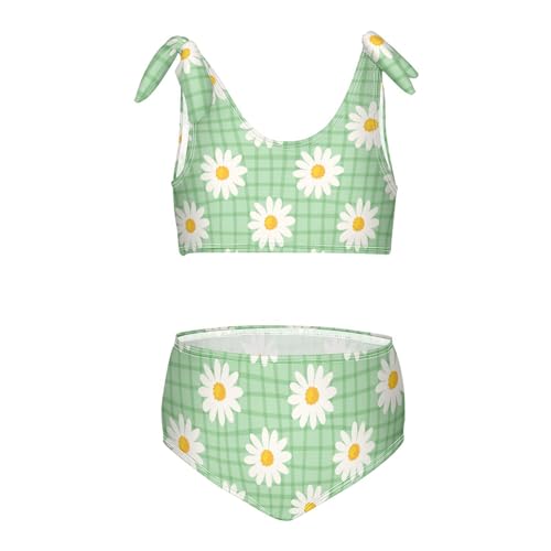 Wusikd Daisy Girls Swimsuits Two Piece Green Plaid Swimwear Bikini Set for for Girls Size 7-8T