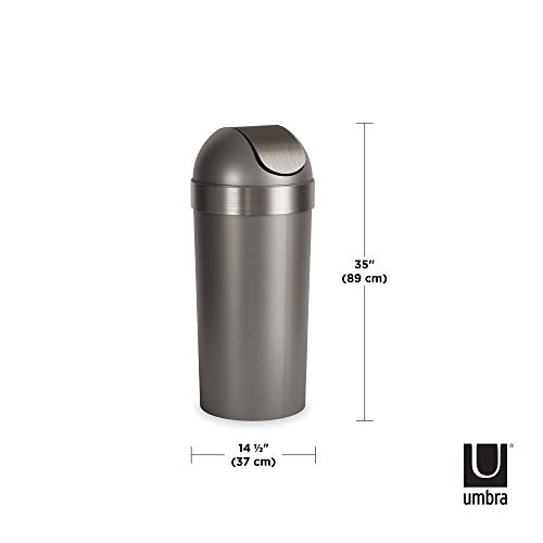 Umbra Venti Swing-Top 16.5-Gallon Kitchen Trash Large, 35-Inch Tall Garbage Can For Indoor, Outdoor Or Commercial Use, Pewter #TOP1