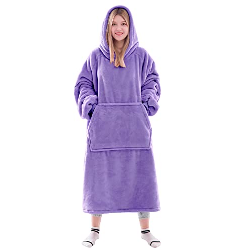 Image of Waitu Wearable Blanket Sweatshirt Gifts for Women and Men, Super Warm and Cozy Blanket Hoodie, Thick Flannel Blanket with Sleeves and Giant Pocket - Purple