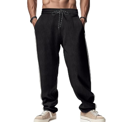 Straight Leg Vintage Corduroy Sweatpants for Men Wide Leg Casual Relaxed Fit Drawstring Elastic Waist Baggy Pants