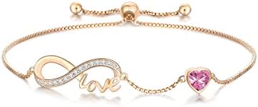 SILVERKITY Love Heart 925 Sterling Silver Bracelets for Woman with Birthstone Zirconia, Dainty Jewelry Birthday Anniversary Gift for Mother Wife Girlfriend, Daily Wear Adjustable Slider Bracelets