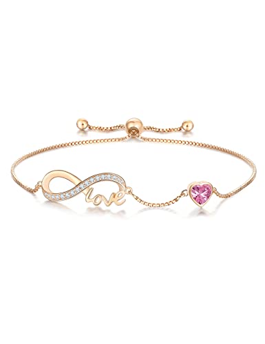 Silverkity Love Heart 925 Sterling Silver Bracelets For Woman With Birthstone Zirconia, Dainty Jewelry Birthday Anniversary Gift For Mother Wife Girlfriend, Daily Wear Adjustable Slider Bracelets #TOP22