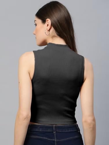 Image of ADBUCKS Women's Sleeveless Ribbed Cotton Mock Neck Top | Mock Neck Fitted Crop Top | Casual & Stylish - Sizes XS to XL