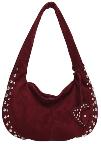Hycurey Casual Retro Handbags for Women Fashionable Rivet Details Underarm Bag Suede Material Dumpling Bags for Daily Life