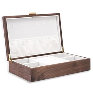 High-end Solid Wood Pure Copper Jewelry Storage Box Ladies Retro Wooden Necklace Ring Earring Bracelet Watch Display Box(Walnut)