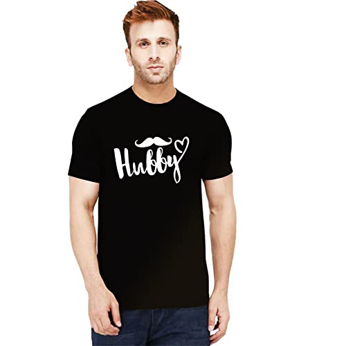 Image of Uniplanet Store Cotton Half Sleeve Couple Mix by Designs Black T-Shirt