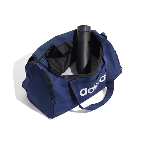 Image of adidas Unisex Essentials Linear Duffel Bag, Dark Blue /White, S