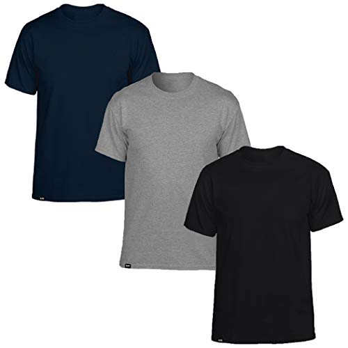Kit com 3 Camisetas Básicas Masculinas Slim Tee T-Shirt - Preto - Cinza - Marinho – G