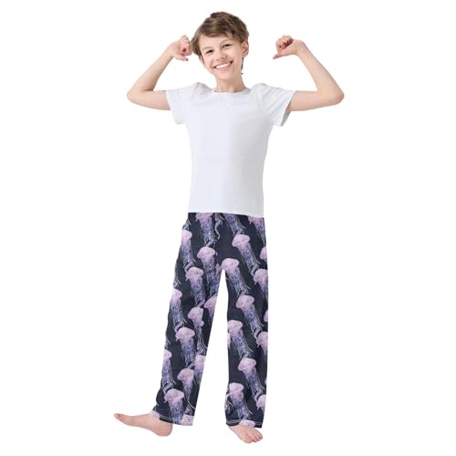ZZXXB Sea Jellyfish Pattern Boys Long Pants Soft Trousers Elastic Waist Kids Lounge Bottoms with Pockets S-XL2