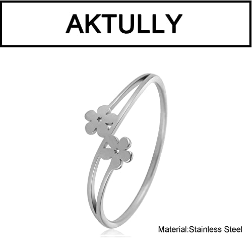 Aktully Daisy Flower Rings For Women 18K Gold Minimalist Stacking Ring Lucky Rings Daisy Ring Stainless Steel Statement Finger Band Ring Simple Aesthetic Jewelry Gift (7, Silver) #TOP3