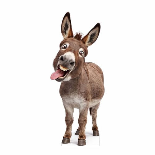 Funny Donkey Cardboard Cutout Standee, 2 ft Life Size Animal Standee, Waterproof Corrugated Plastic with Back Support for Party Scene, Event Display, Photo Booth Decor