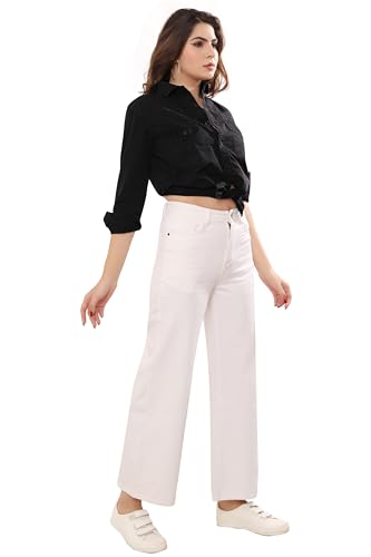 Image of THIRD QUADRANT Women Wide Leg Jeans with high Waist || Black Jeans for Women || Flared Jeans for Women