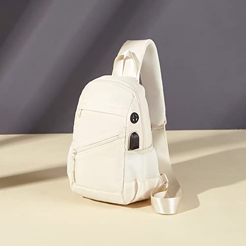 Bostanten Sling Bag Lightweight Shoulder Bag Crossbody Backpack With Usb Charger Port For Men Women Travel Hiking Walking, Beige #TOP6