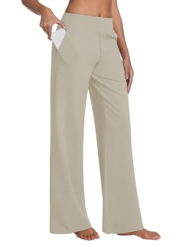 Image of BUBBLELIME Women High Waist Wide Legs Yoga Pants Loose Sweatpants Pockets | 29 inch /31 inch /33 inch /35 inch /37 inchInseam,2 Styles / Dress /Basic,Lounge,Comfy,Stretch Casual Work