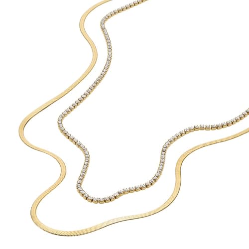 Image of Fossil Women's Ellis Toi Et Moi Gold-Tone Brass Station Necklace
