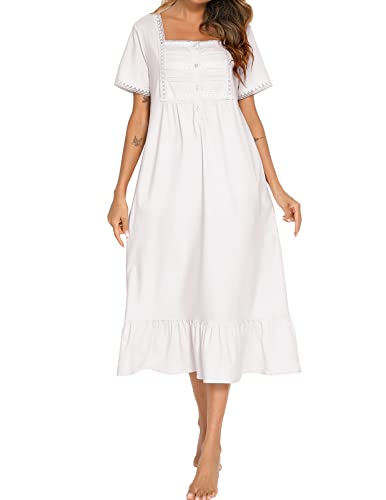 Camisón victoriano de manga larga con botones para mujer, vestido de dormir blanco con volantes, vestido de pijama S-XXL, A-blanco-s, XL