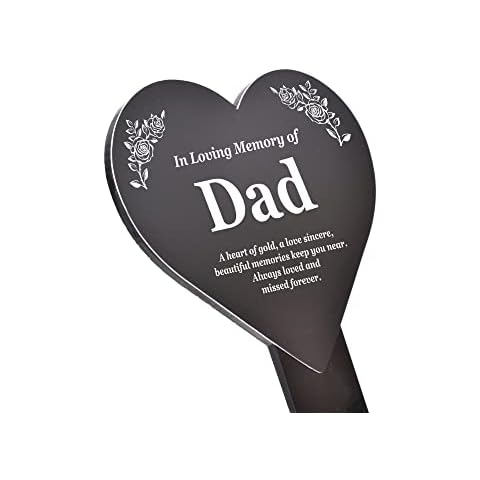 OriginDesigned DAD Heart Memorial Remembrance Plaque Stake, Grave Marker for Cemetery - Black and White Acrylic, Waterproof, Outdoor, Tribute, Plant Marker Cover