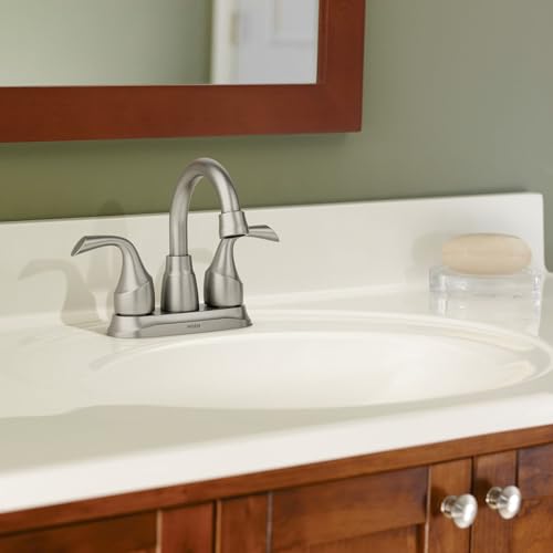 Moen Idora Spot Resist Brushed Nickel Two-Handle Centerset Bathroom Sink Faucet with Drain Assembly, 84115SRN by Moen - Used condition - Image 9