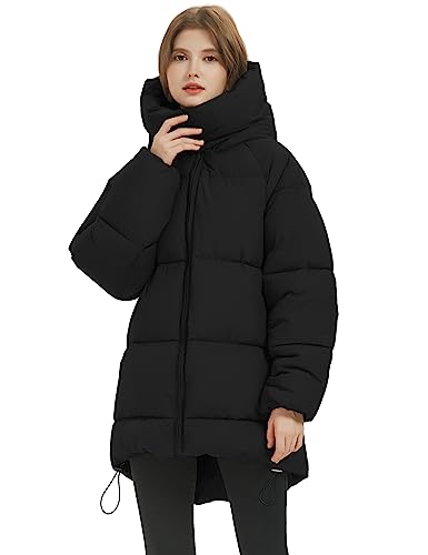 PEHMEA Women Mid-Length Puffer Hooded Jacket Winter Padded Warm Coat Thicken Outerwear Coats4