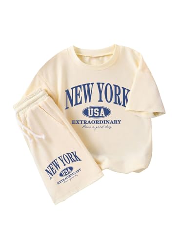 Verdusa Girl's Tracksuit Sets 2 Piece Outfits Graphic Tee Top and Drawstring Waist Shorts