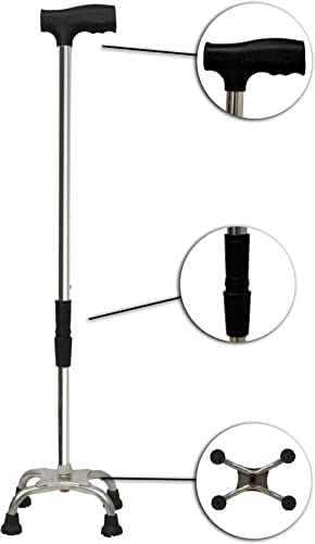 KGN Surgical Premium Hight Adjustable Aluminum Four Leg Shaped Walking Stick