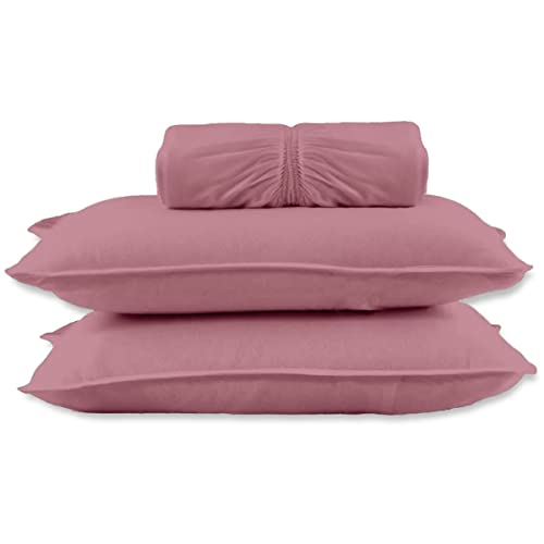 Lençol Casal Malha Lisa com Elastico Vivaldi - Fio 30 Penteado - 100% Algodao (Rosa)