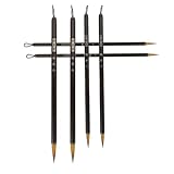 ULTECHNOVO Pinceles de Caligrafía de Pelo Natural 6 Piezas (grande, Mediano y Pequeño) Mango Metálico Negro para Dibujo Lineal y Tinta China, Set Tradicional para Principiantes y Pintura