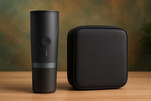 Portable Electric Coffee Maker, Black, Battery Powered, Single Serve, Travel Coffee Brewer with Carrying Case