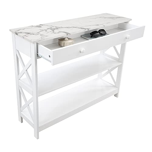 Image of Convenience Concepts Oxford Console Table, White Faux Marble
