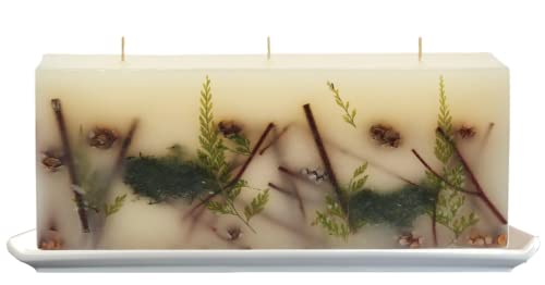 Rosy Rings 3-Wick Brick Botanical Candle and Tray Set (Forest with White Tray)
