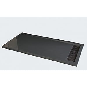 Douchebak van massief steen (solid stone) 1480BG glazend grijs 140x80x4,5cm