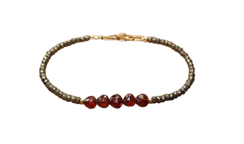 Bracelet grenat pyrite LKBEADS perles 3-4mm bijou stacking unisexe 7"