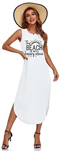 Image of Women's Casual Beach Summer Dresses Sleeveless Graphic Long Sundress Cover Up Dresses with Pocket