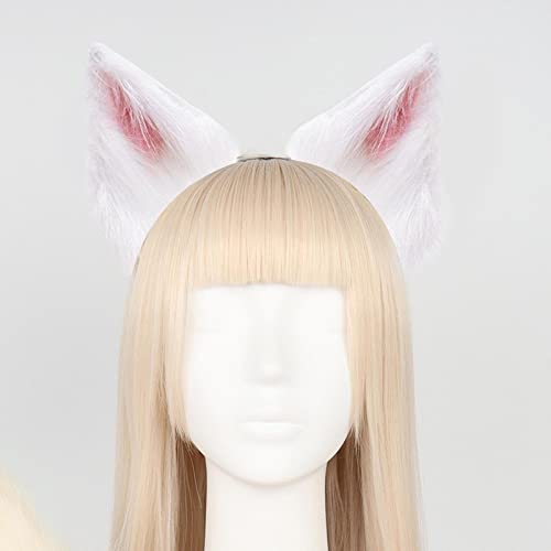 Orejas de peluche de cosplay con pinza para el cabello y cola rosa 6