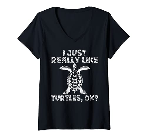 Mujer Me gustan mucho las tortugas OK Funny Sea Turtle Lovers Camiseta Cuello V