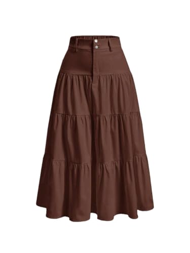 Women's Summer Solid Color High Waist Ruffle Hem Skirt Long Skirt