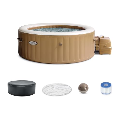 INTEX 28425EP PureSpa Bubble Massage Spa Set: Energy Efficient Spa Cover – Push Button Control Panel – 120 Jets – 4 Person Capacity – 77' x 28'