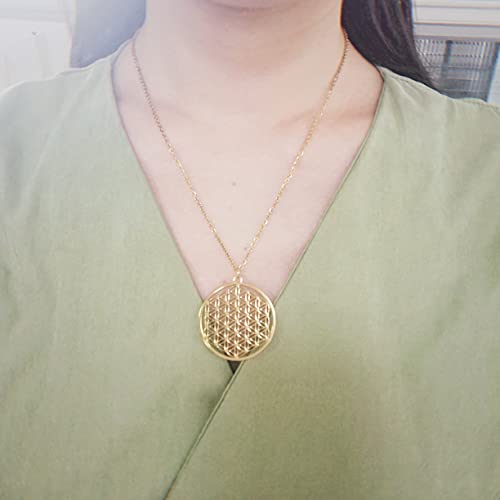 Stainless Steel Circle Engrave Flower Pendant Necklace3