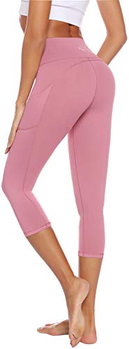 AUU Women's High Waist Yoga Capri Leggings with Side Pockets, Tummy Control Workout