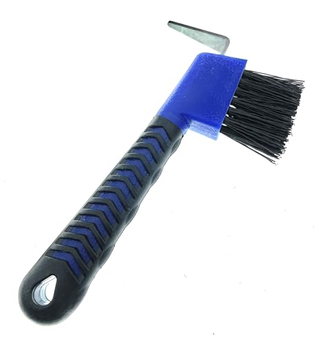 Image of Horse Hoof Pick with Brush - Non-Slip Ergonomic Handle, Heavy-Duty Steel Pick & Stiff Bristles - Removes Dirt, Mud & Rocks - Horse Grooming Tool for Daily Hoof Care (Navy)