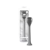 ezpz Bottle Brush (Gray) - Odor-Resistant Silicone Cleaning Tool with Long Sturdy Handle and Suction Base - Flexible Top for Tight Spaces - Gently Cleans Cups, Glasses, Bottles and Accessories