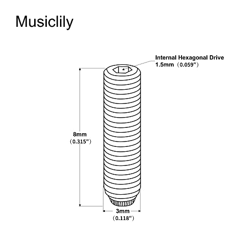Musiclily Pro Metric M3X8mm Stainless Steel Saddle Height Screws for Import Strat Tele Style Electric Guitar Bridge,Original Color (Set of 12) - Image 2