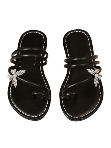 Image of GORGLITTER Girl's Strappy Leather Flats Sandal Cute Braided Dressy Toe Ring Slip on Slide Sandals