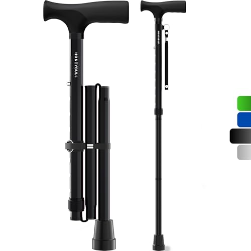 HoneyBull Walking Cane | Single Tip Canes for Men & Women Foldable Adjustable Heavy Duty Up to 250 Pounds Walking Canes for Seniors (Black)