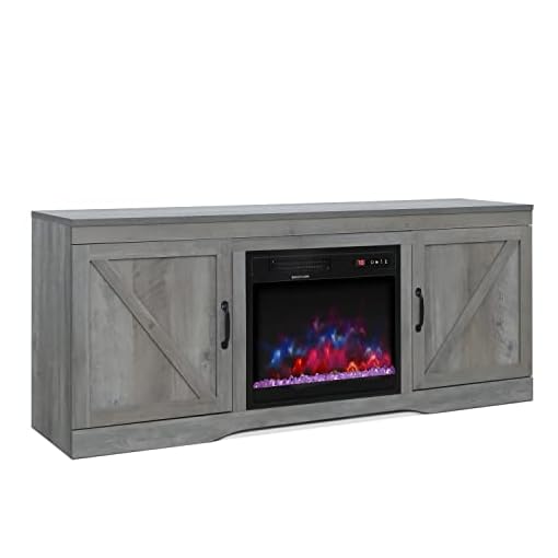 ENSTVER Fireplace TV Stand with Barn Door,Wood Media Entertainment