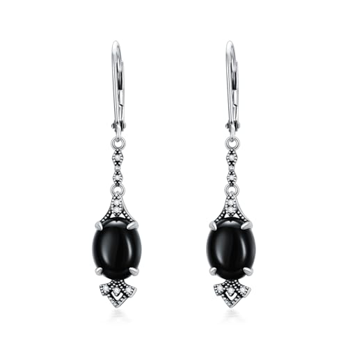 Vintage Black Onyx Earrings 925 Sterling Silver Retro Antique Looking