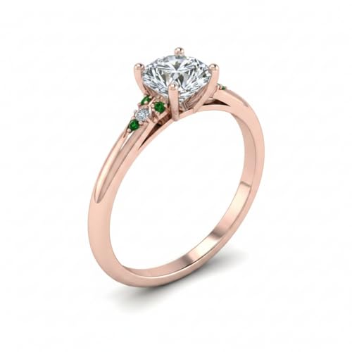 Image of Choose Your Gemstone Petite Dome Engagement Ring Rose Gold Plated Round Shape Petite Engagement Rings Everyday Jewelry Wedding Jewelry Handmade Gifts for Wife US Size 4 to 12