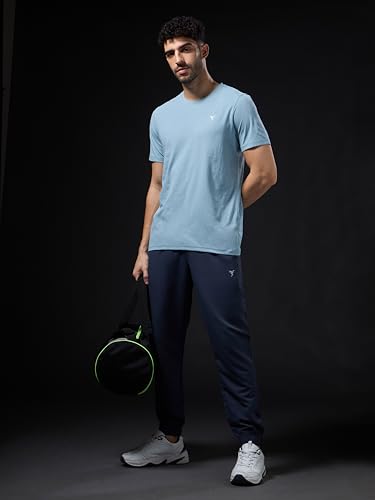 Image of TECHNOSPORT Men's Slim Fit Solid Crew Neck T-Shirt, Cotflex Quick Dry Wrinkle Resistant Polyester Sports Tee for Gym, Running, Training, Sports